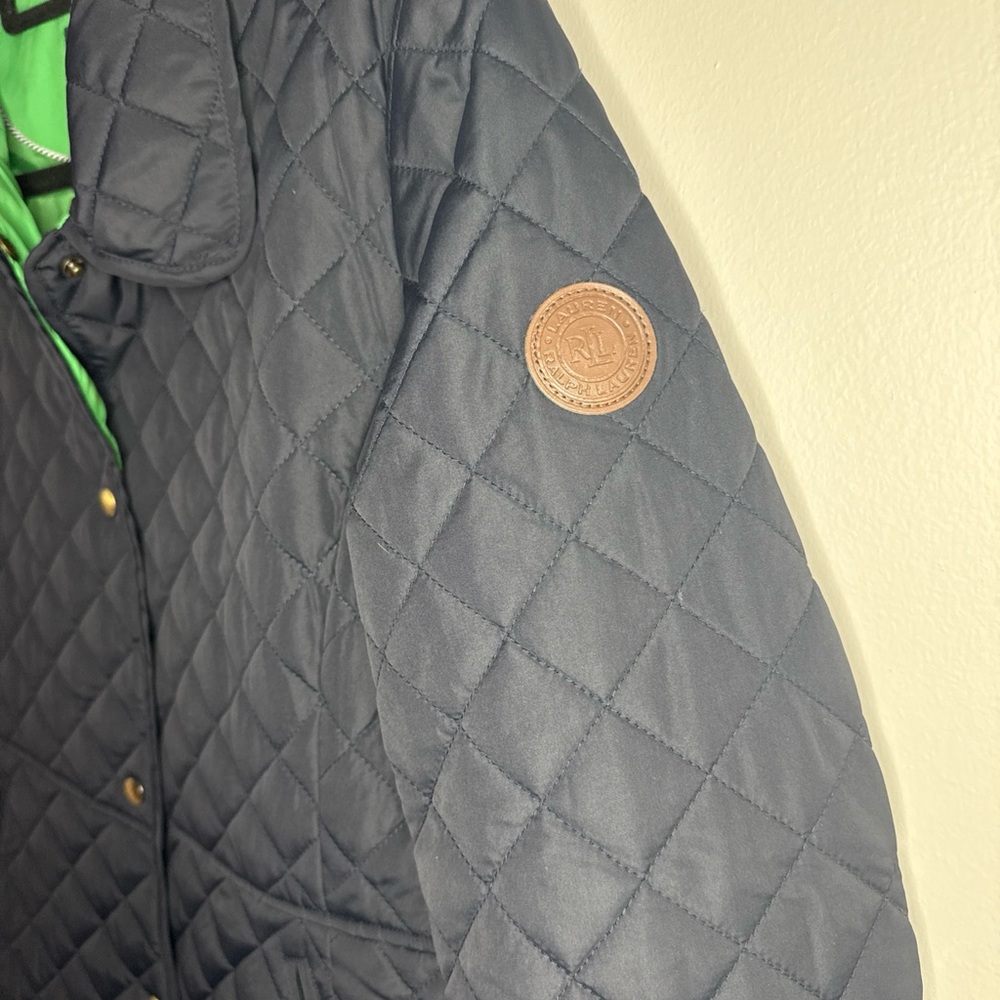 Ralph Lauren Quilted Navy Puffer Jacket with Green Lining - Picture 9 of 15